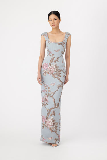 SAU LEE | Brooke Brocade Gown | Brooke Brocade Gown - Blue Ash / 00