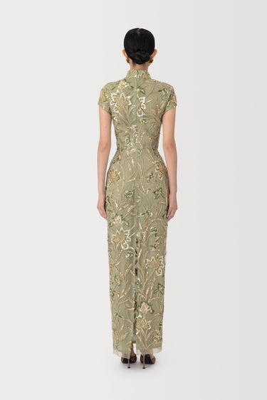 SAU LEE Seraphine Embroidered Dress, Sage Green SAU LEE Seraphine Embroidered Dress, Sage Green