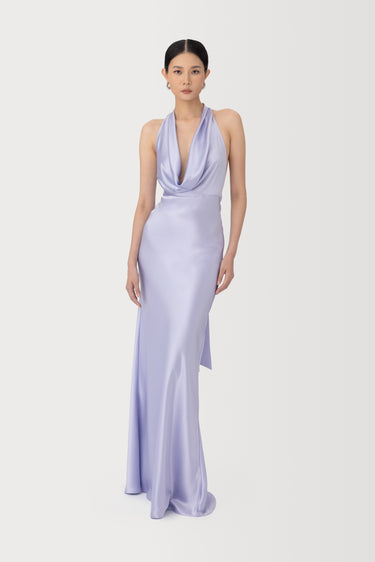 SAU LEE Pearl Satin Gown, Dusty Lavender SAU LEE Pearl Satin Gown, Dusty Lavender