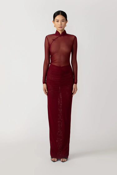 SAU LEE Kyle Mesh Dress - Bordeaux / 00