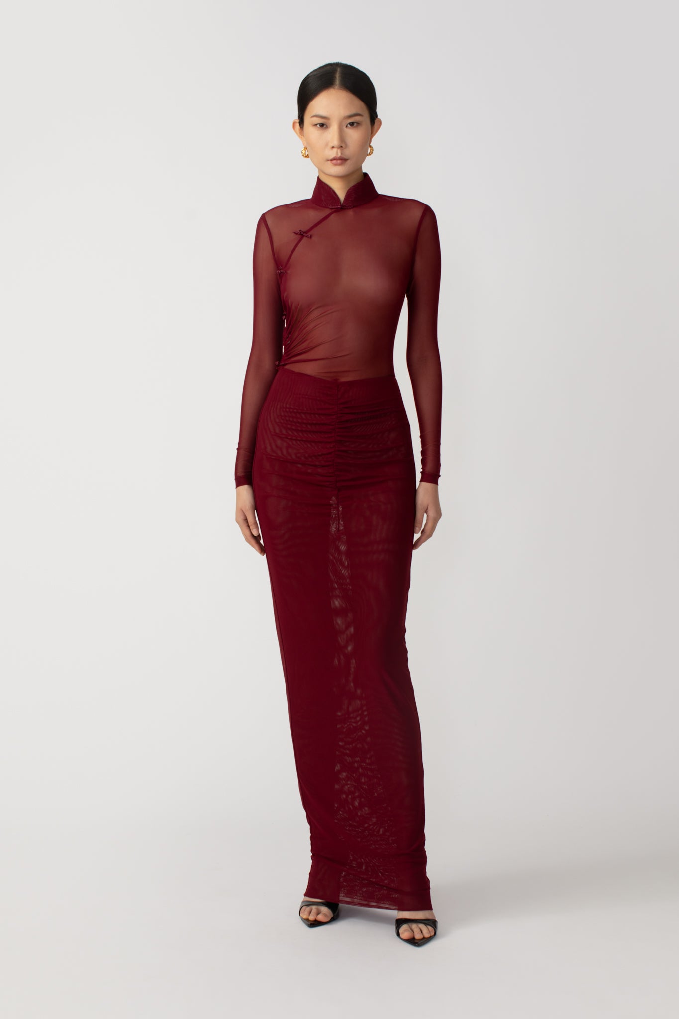 SAU LEE Kyle Mesh Dress - Bordeaux / 00