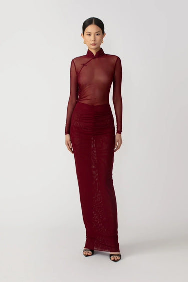 SAU LEE Kyle Mesh Dress - Bordeaux / 00