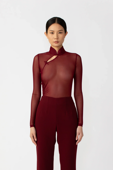 SAU LEE Kaye Mesh Bodysuit - Bordeaux / 00