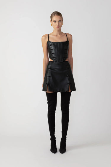 SAU LEE Sadie Faux Leather Skirt - Black / 00