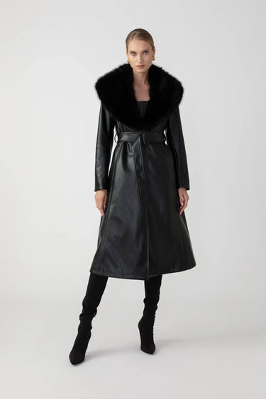 SAU LEE Simone Faux Leather Coat - Black / 00