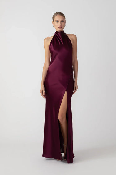 SAU LEE Penelope Backless Satin Gown - Bordeaux / 00