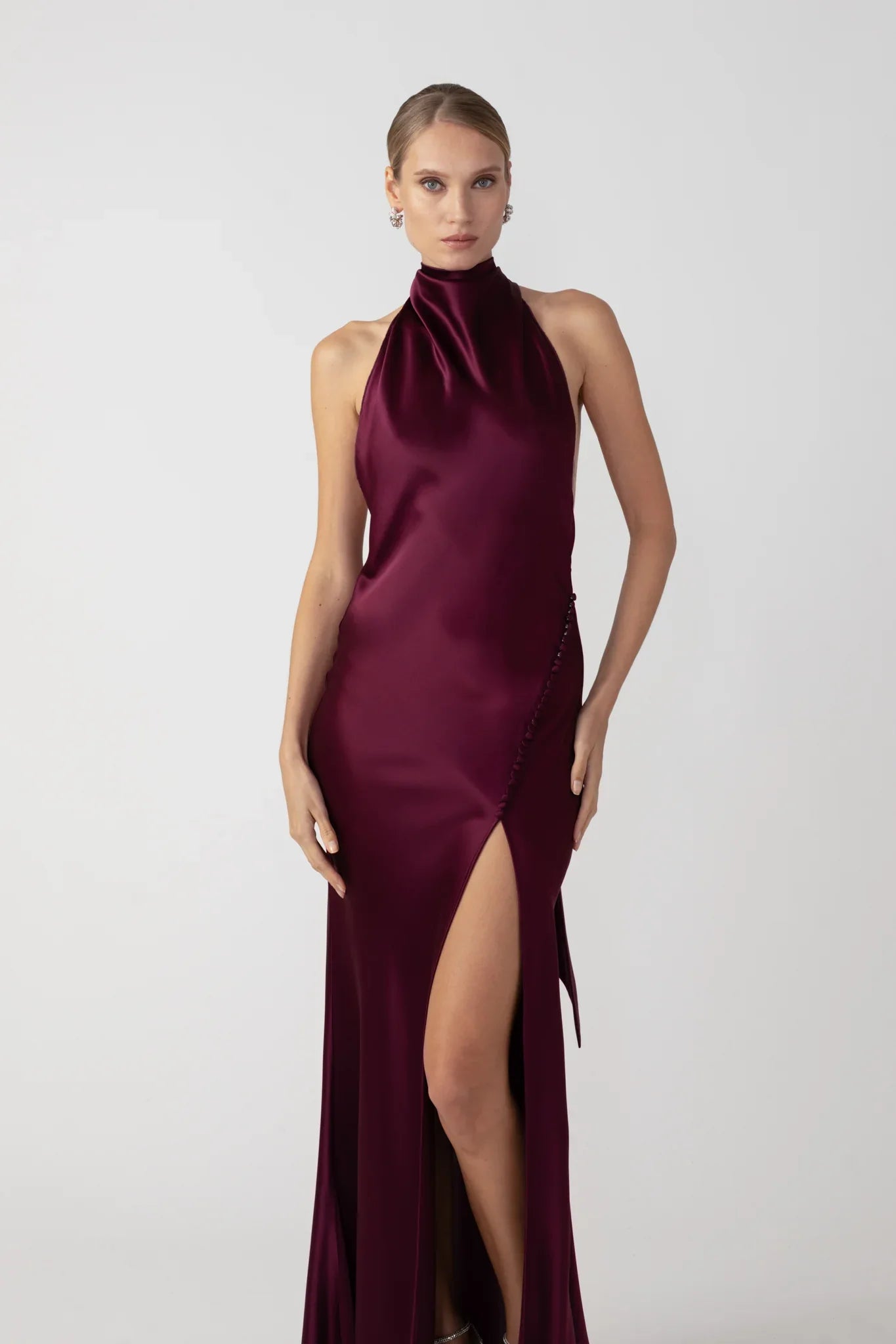 sau lee halter dress SAU LEE Pearl Satin Gown, Emerald