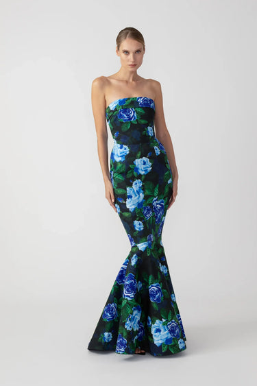 SAU LEE Winona Strapless Gown - Blue Multi / 00
