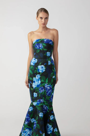 SAU LEE Winona Strapless Gown - Blue Multi / 00
