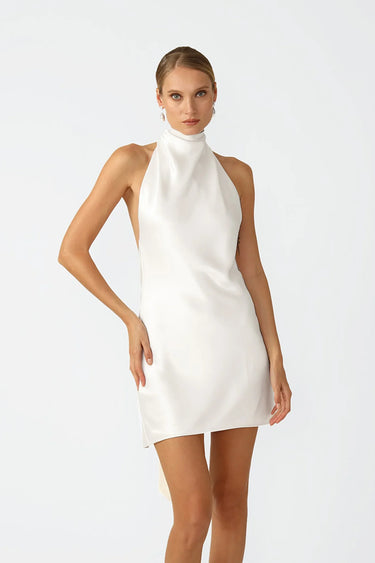 SAU LEE Penny Backless Satin Mini Dress - White / 00