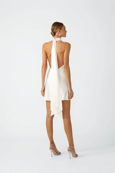 SAU LEE Penny Backless Satin Mini Dress - White / 00