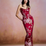 SAU LEE | Novella Brocade Maxi Dress | Novella Brocade Maxi Dress - Red Sangria / 00
