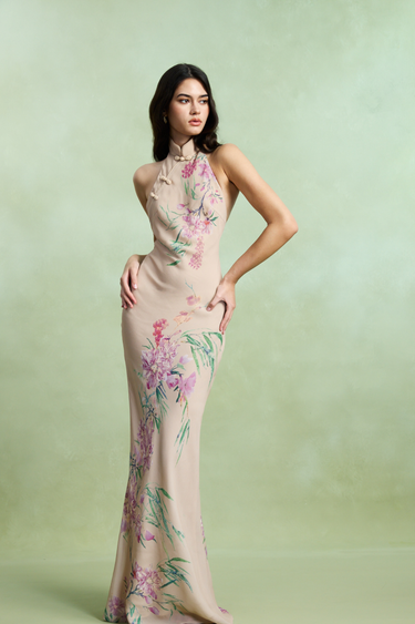 SAU LEE Gillian Chiffon Dress, Soft Clay