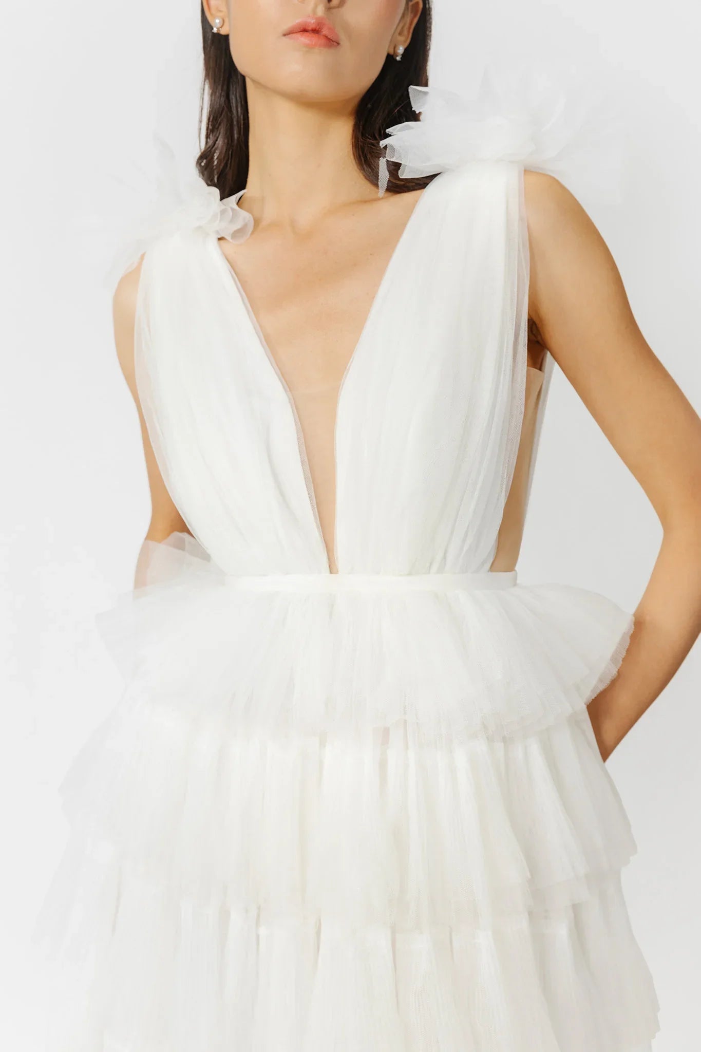 SAU LEE Sabrina Tulle Gown, White SAU LEE Sabrina Tulle Gown, White