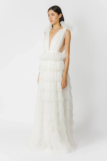 SAU LEE Sabrina Tulle Gown - White / 00