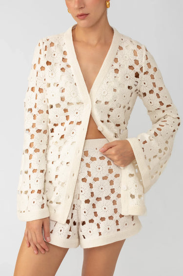 SAU LEE Myko Crochet Cardigan - White / 00