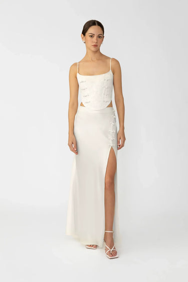SAU LEE Pia Satin Skirt - Ivory / 00