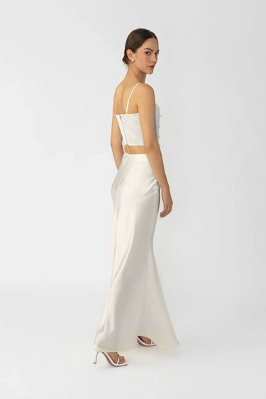 SAU LEE Pia Satin Skirt - Ivory / 00