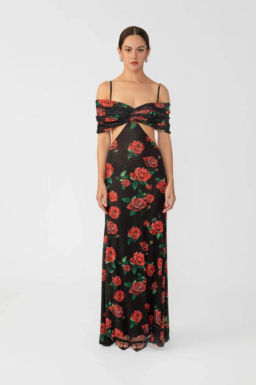 SAU LEE Katrina Maxi Dress - Black Multi / 00