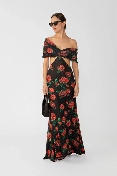 SAU LEE Katrina Maxi Dress - Black Multi / 00