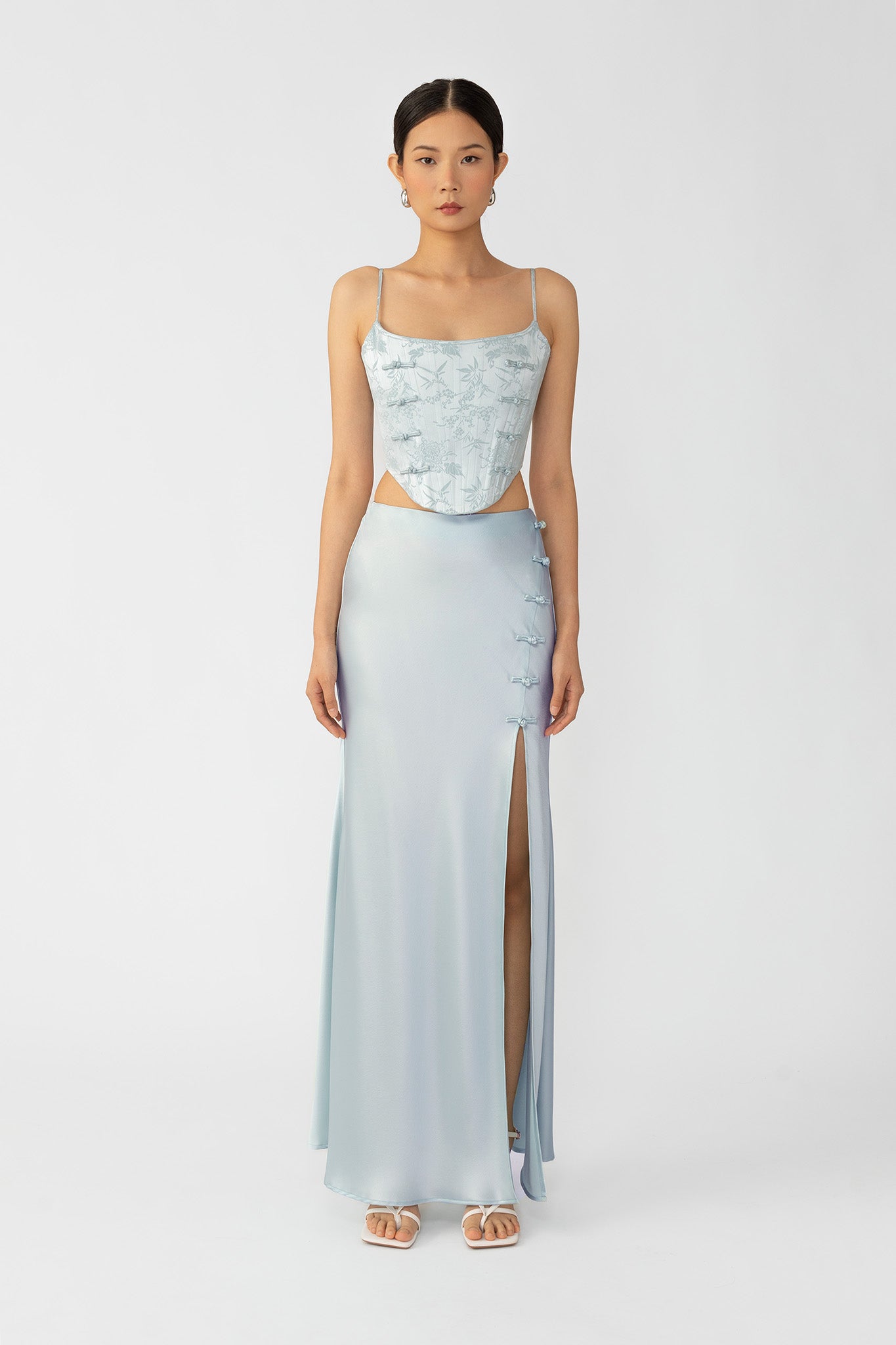 SAU LEE Pia Satin Skirt - Powder Blue / 00