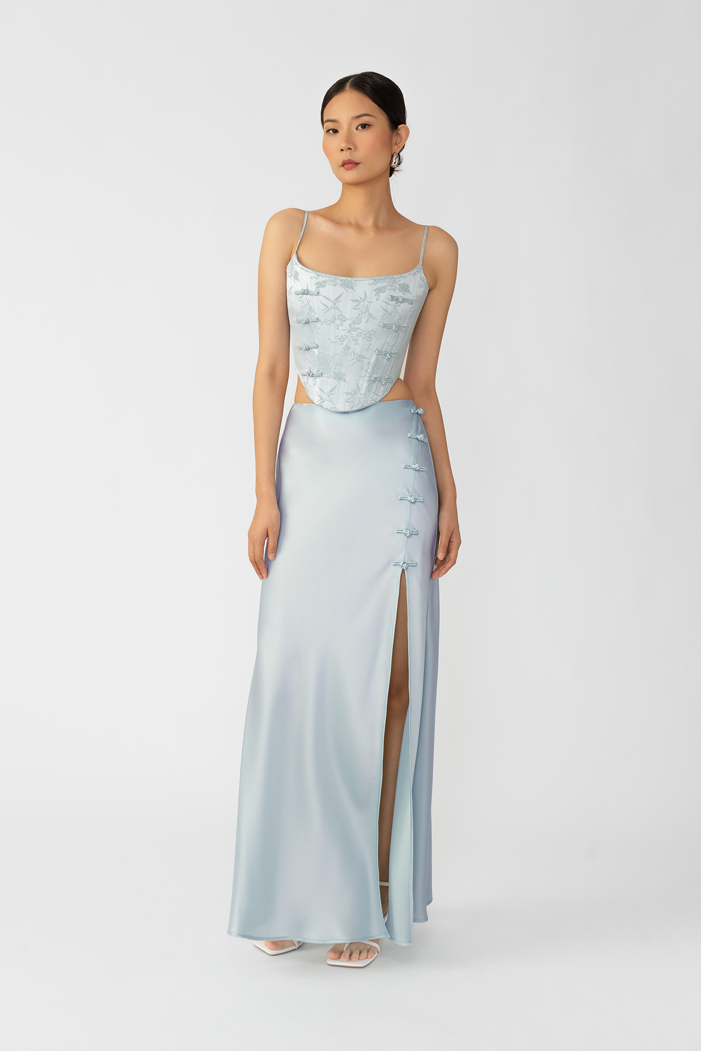 SAU LEE Pia Satin Skirt - Powder Blue / 00