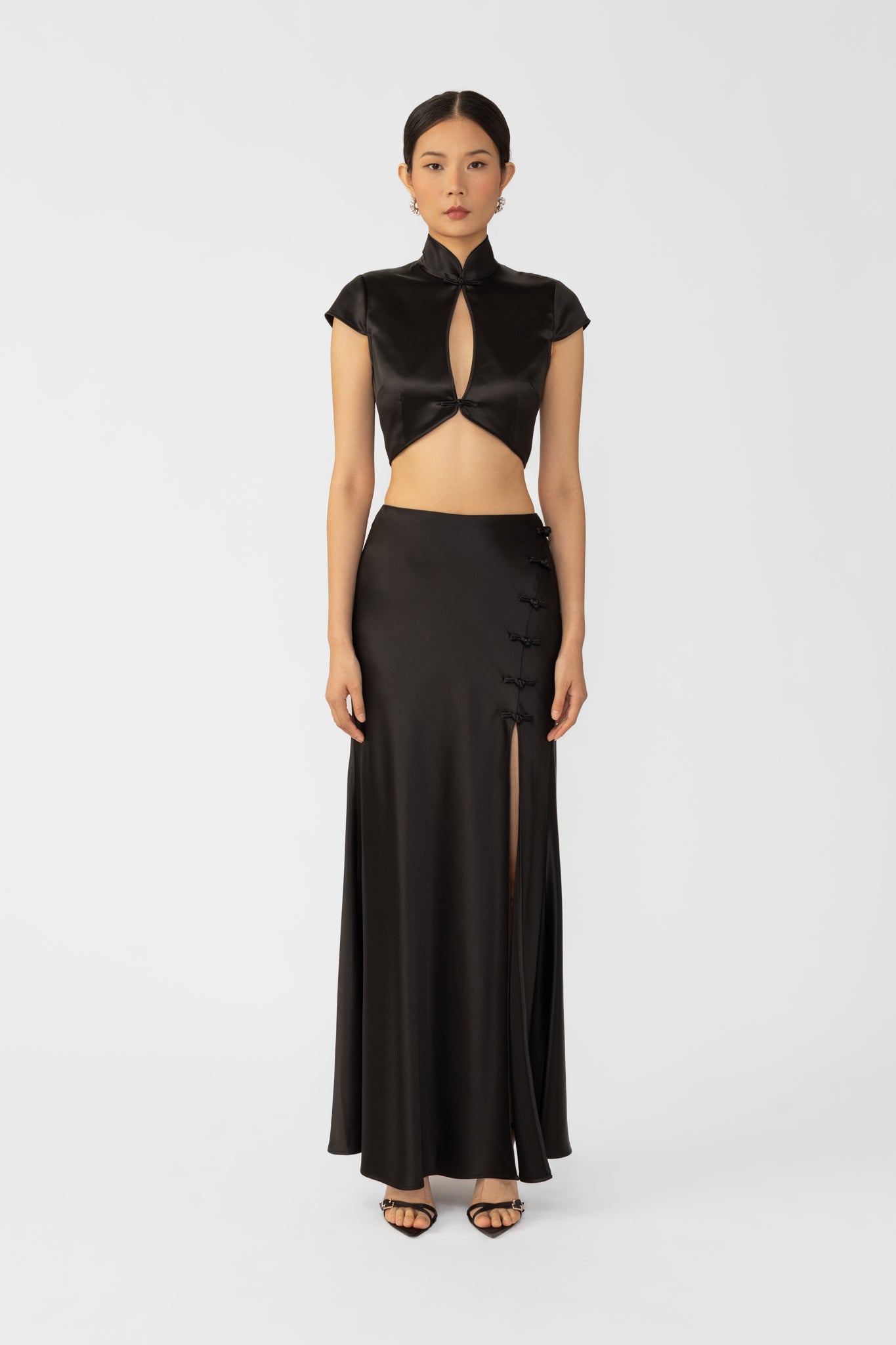 SAU LEE Pia Satin Skirt - Black / 00