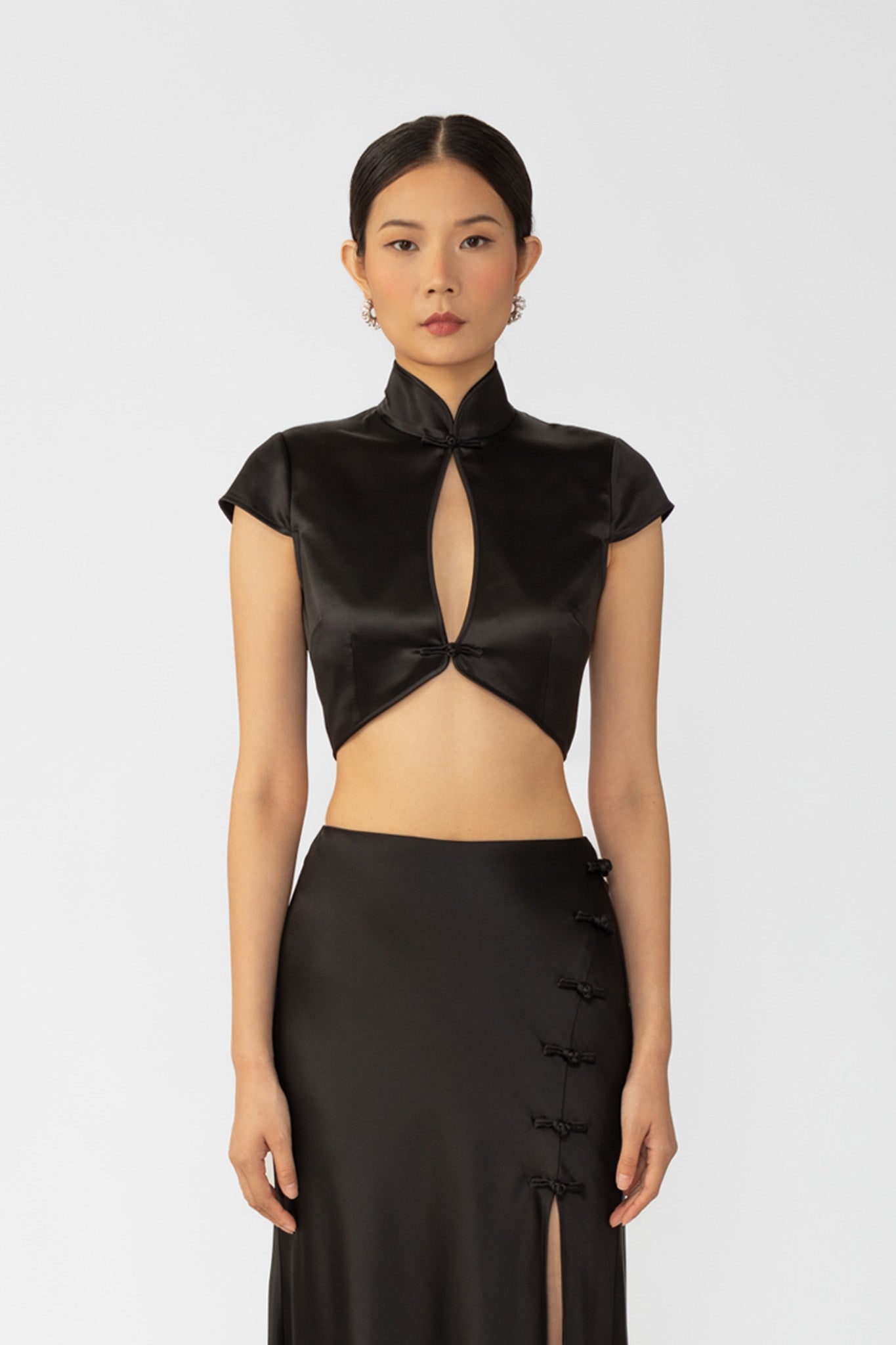 SAU LEE Peggy Satin Top - Black / 00