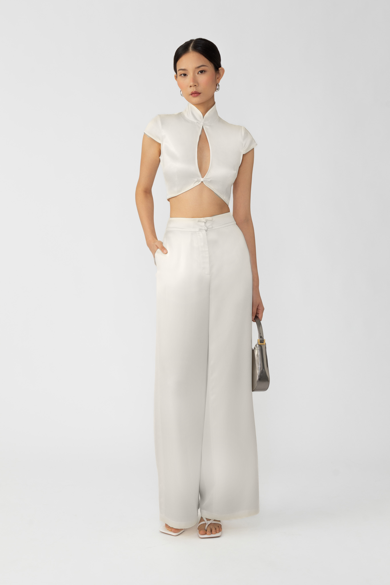 SAU LEE Peggy Satin Top - Ivory / 00