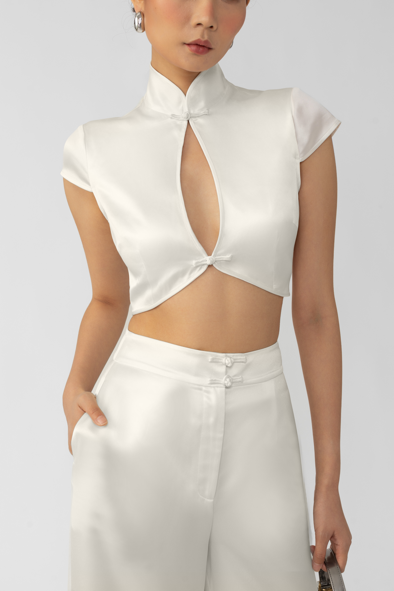 SAU LEE Peggy Satin Top - Ivory / 00