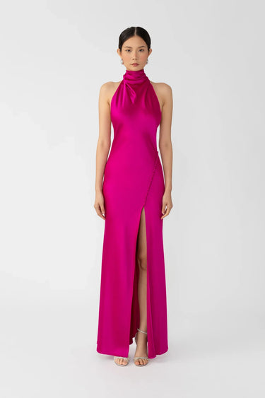 SAU LEE Penelope Backless Satin Gown - Magenta Pink / 00