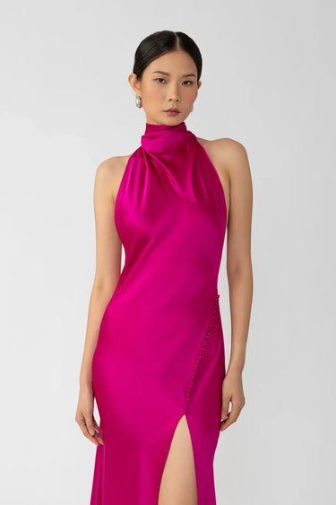 SAU LEE Penelope Backless Satin Gown - Magenta Pink / 00