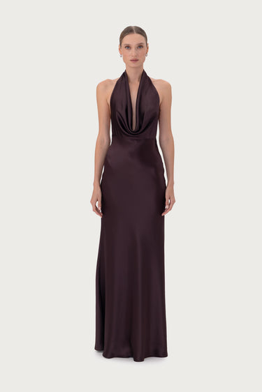 sau lee halter dress SAU LEE Pearl Satin Gown, Emerald