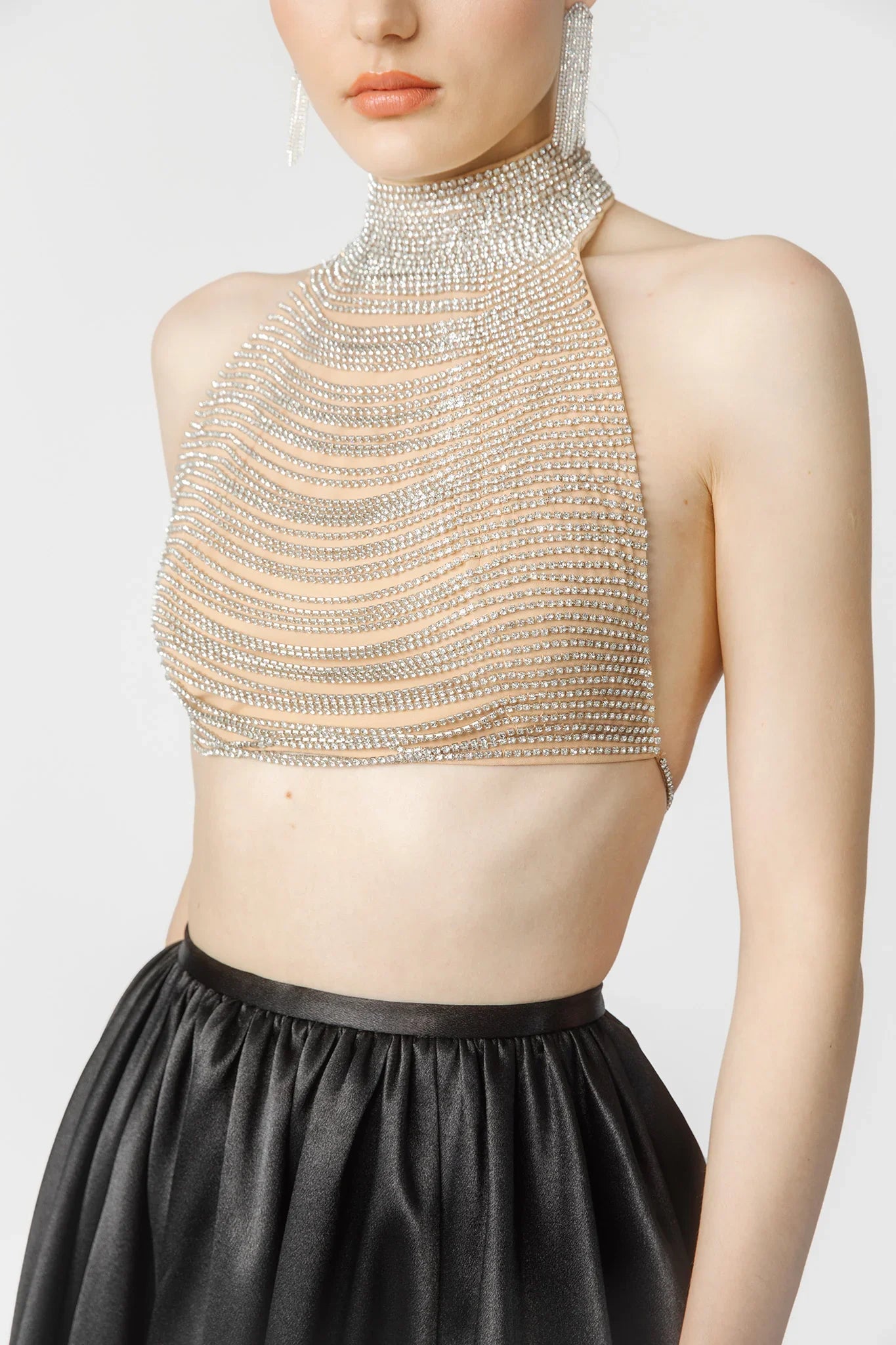 Zahara Crystal Chain Embellished Halterneck Top SAU LEE Zahara Crystal Chain Embellished Halterneck Top SAU LEE