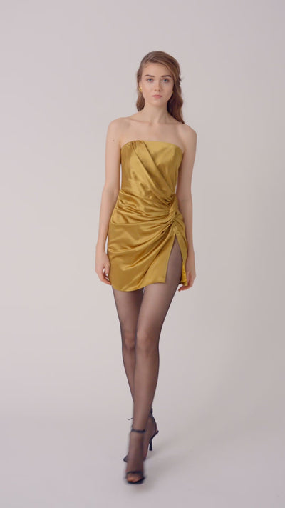 Hester Satin Dress - Ecru Olive #Sau Lee