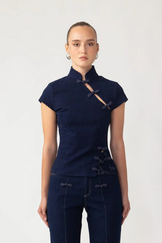 SAU LEE | Iris Denim Top | Iris Denim Top - Dark Denim / 00