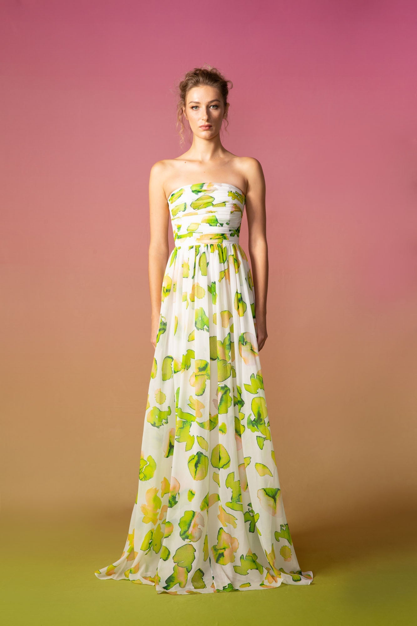 Camille Dress - SAU LEE #color_white-chartreuse-print