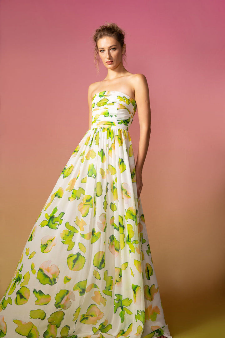 Camille Dress - SAU LEE #color_white-chartreuse-print