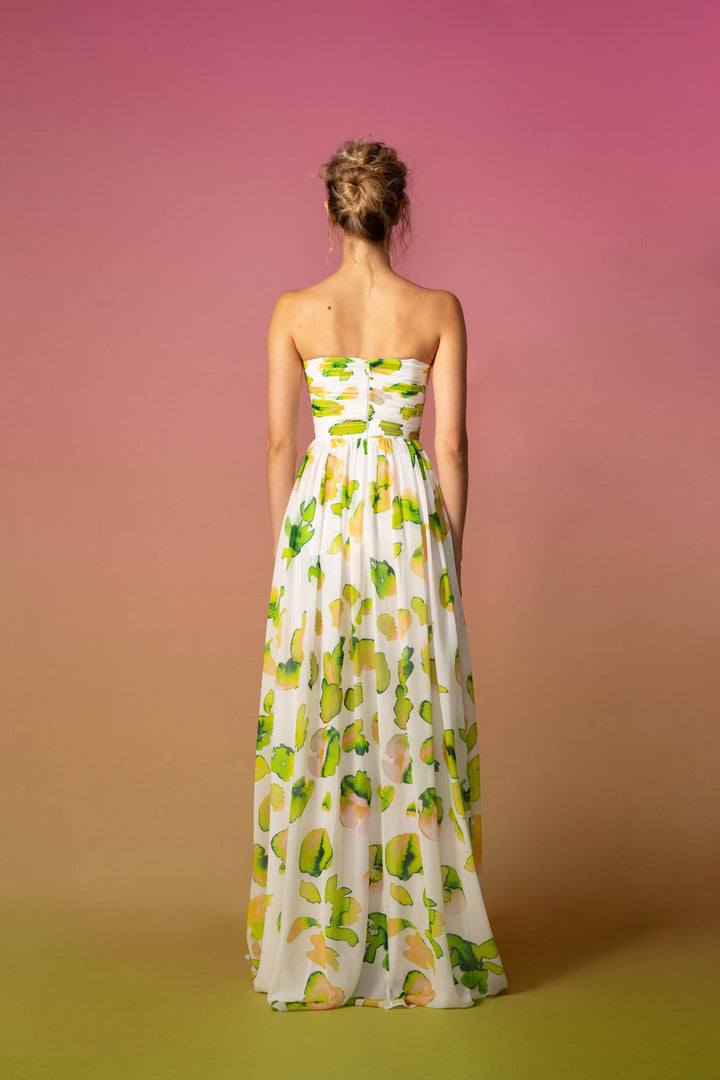 Camille Dress - SAU LEE #color_white-chartreuse-print