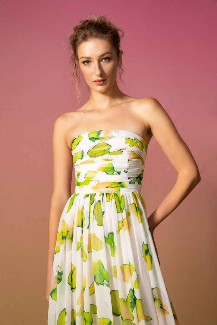 Camille Dress - SAU LEE #color_white-chartreuse-print