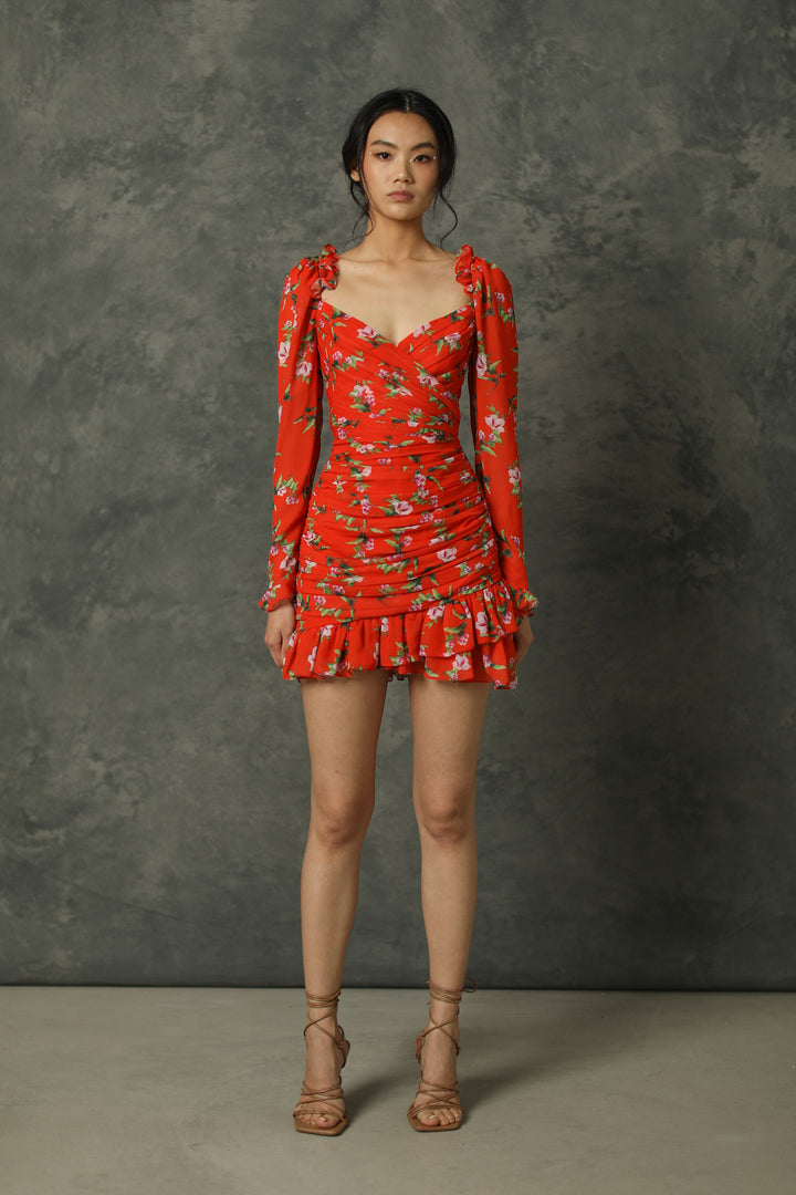 Christy Mini Dress - SAU LEE #color_red-floral-retro-print