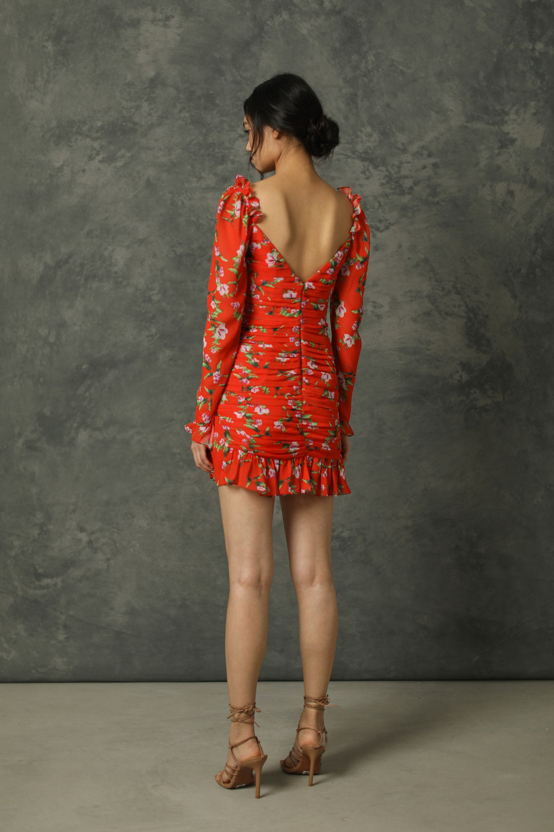 Christy Mini Dress - SAU LEE #color_red-floral-retro-print