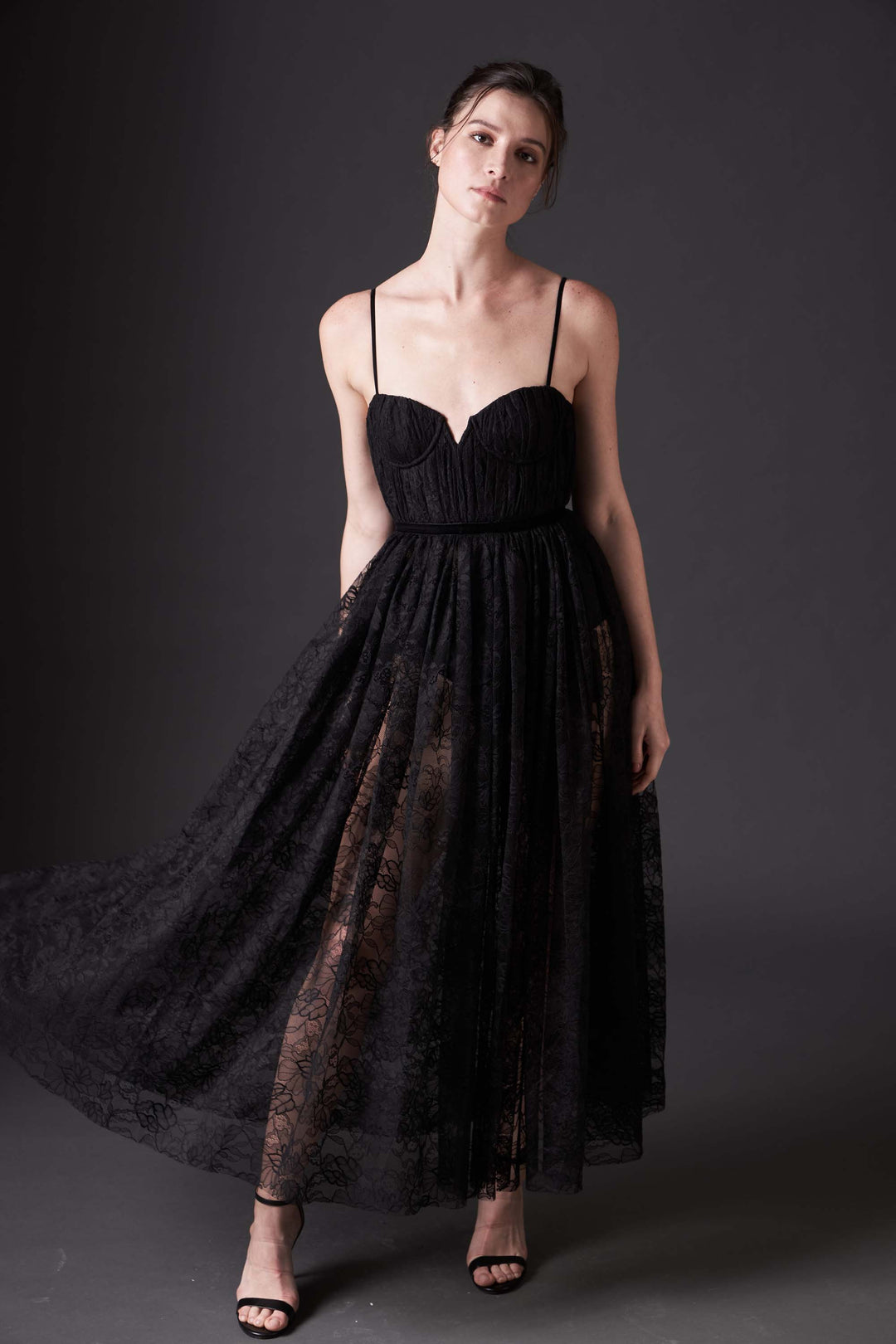Selena Lace Midi Dress-Black-SAU LEE#color_black