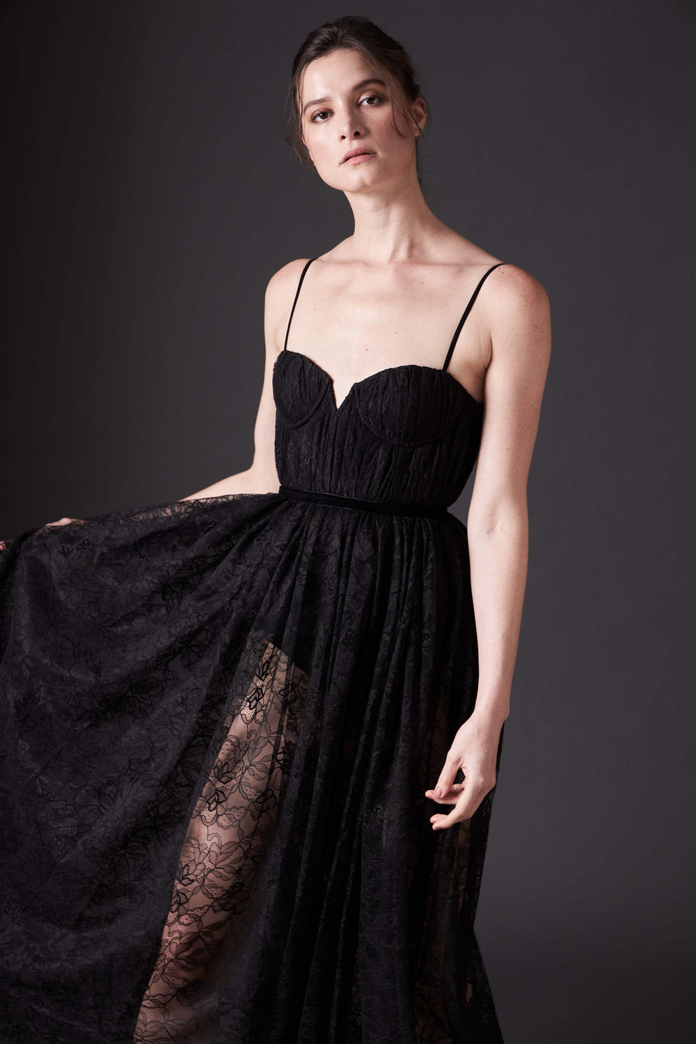 Selena Lace Midi Dress-Black-SAU LEE#color_black