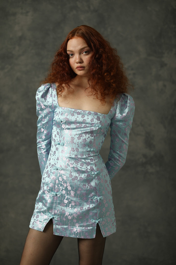 Jen Chinese Jacquard Mini Dress - SAU LEE #color_blue