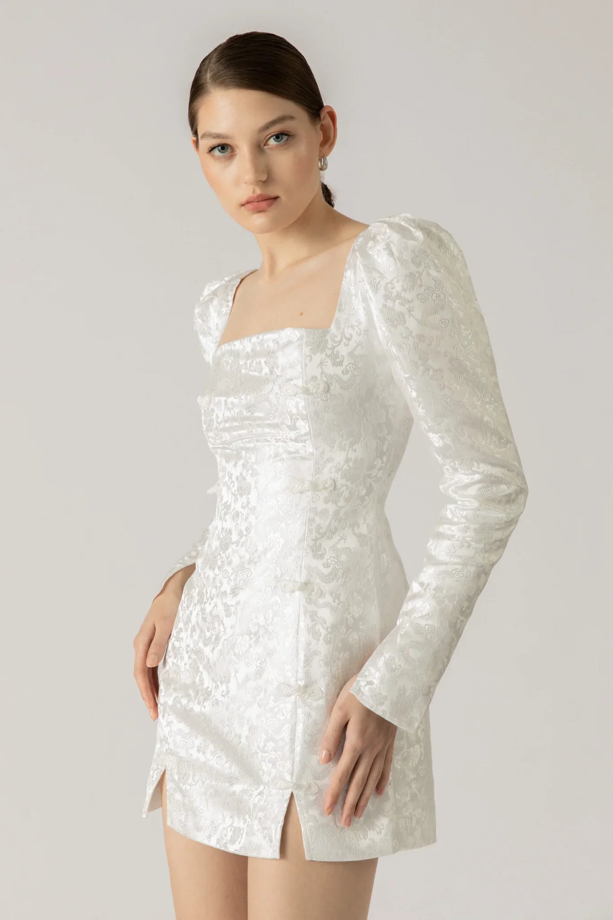 Chinese Jacquard Flower Slim American Sleeve Short Dress main image 0