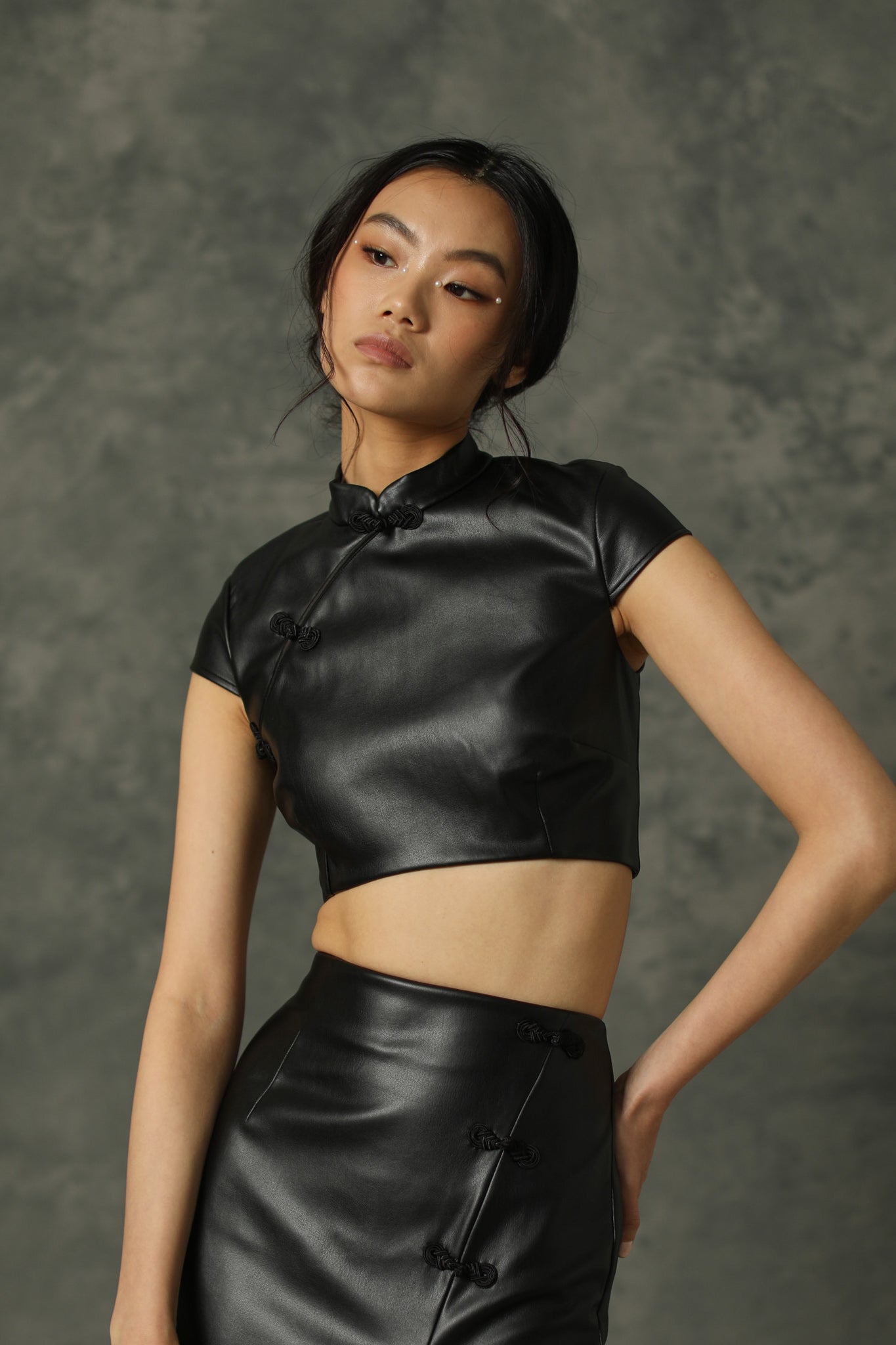 Kelly Faux Leather Cropped Top - SAU LEE