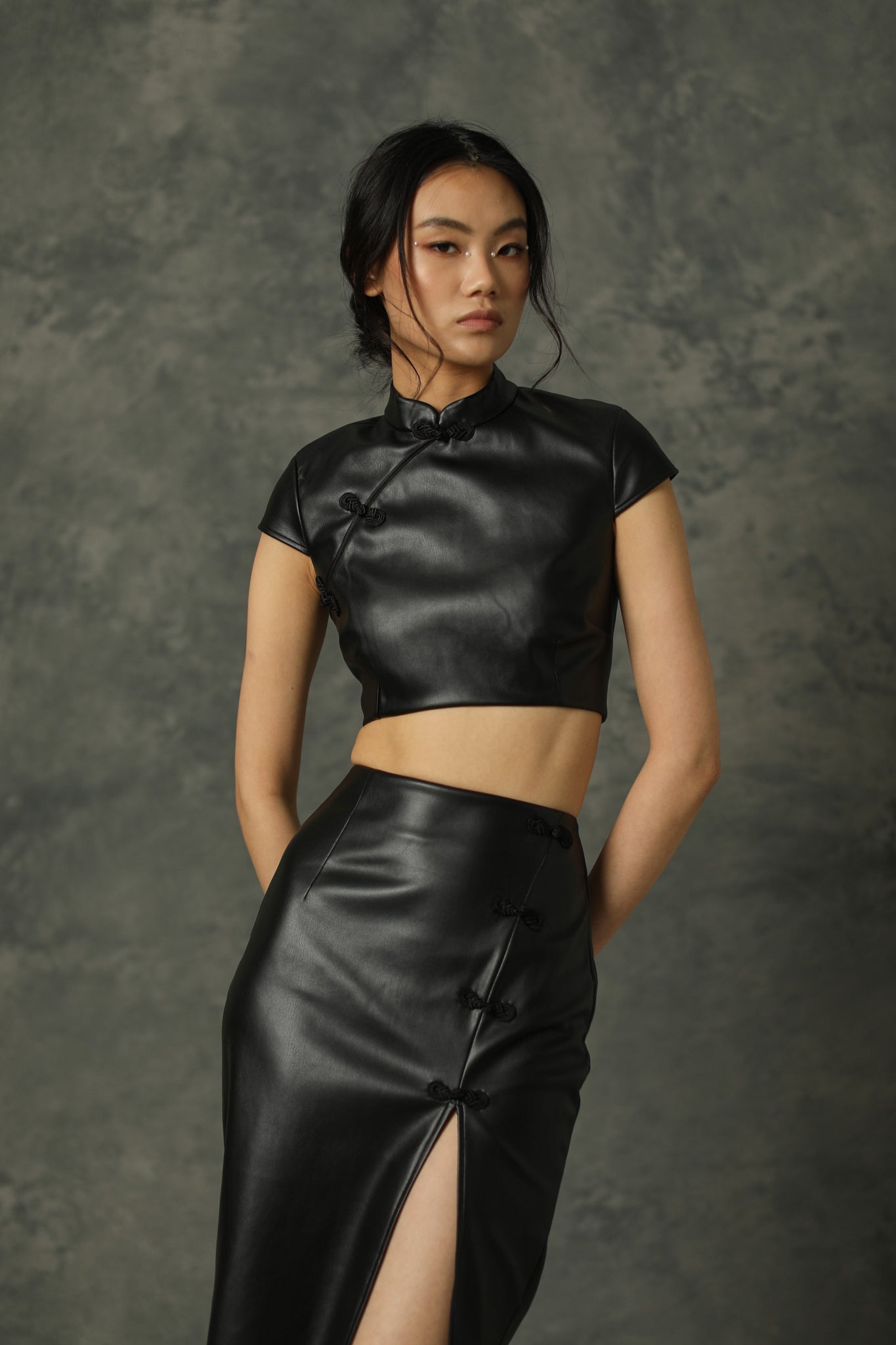 Kelly Faux Leather Cropped Top - SAU LEE