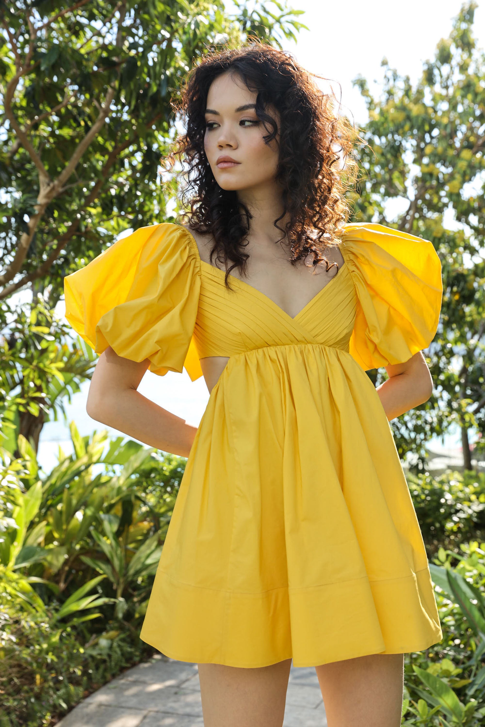 Lola Cotton Mini Dress - Marigold - SAU LEE#color_marigold-yellow