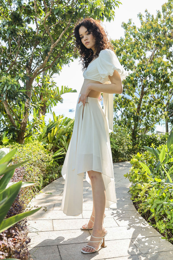Morgan Midi Wrap Skirt - White - SAU LEE#color_white